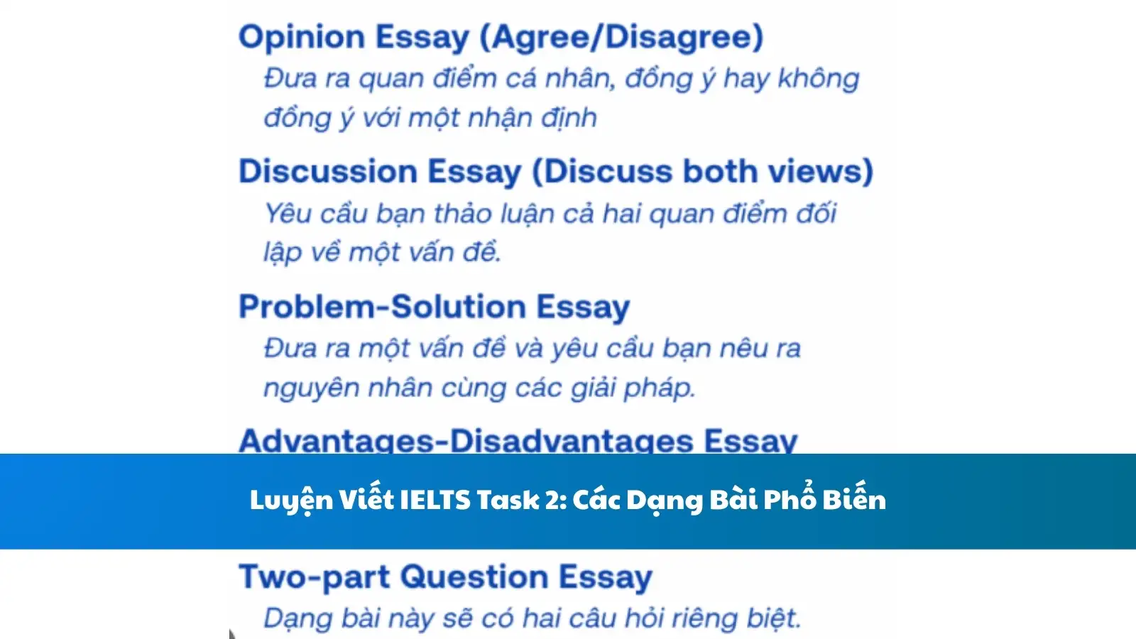 Luyện Viết IELTS Task 2: Các Dạng Bài Phổ Biến